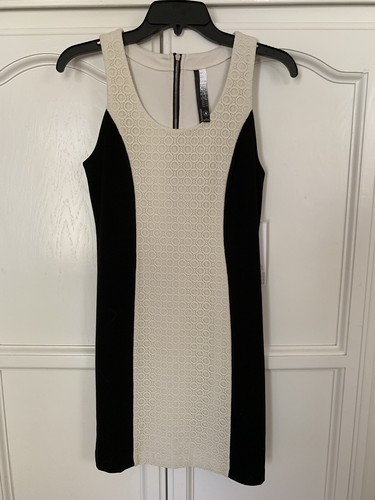 OFF WHITE Abito tubino Kensie pannello uncinetto nero e bianco sporco taglia small nuovo con etichette