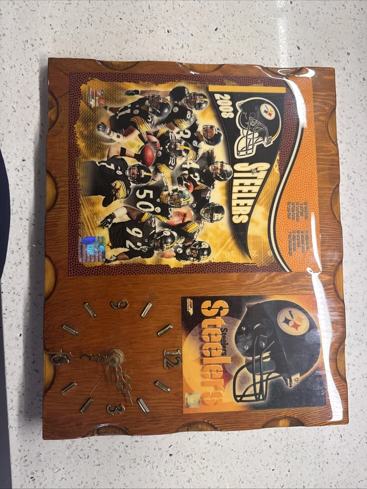 Vintage 2008 Pittsburgh Steelers Wall Hanging With Clock 15”x12” - Image 1 of 4