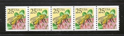US Sc# 2281 25c HONEY BEE PLATE NIMBER STRIP OF 5 #1 MNH** - Image 1 of 2