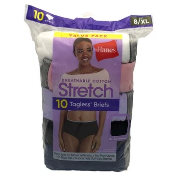 Hanes Brief Womens 10-Pack Panties Underwear Breathable Cotton Stretch Cool 8/XL - Image 1 of 4