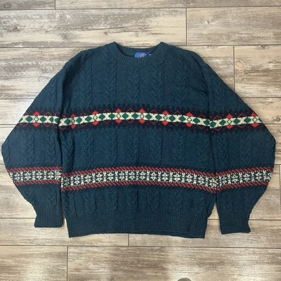 Vintage Lobo by Pendleton Sweater Mens Large Green Wool USA 90s Aztec Pattern - Image 1 of 4