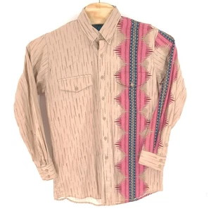 Roper Shirt Mens Large Brown Western Cowboy Aztec Print Long Sleeve Button Down - Picture 1 of 9