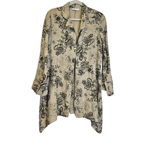 Bryn Walker S Benedict Jacket Linen Flowerl Lagenlook One Button Tan Black - Picture 1 of 5