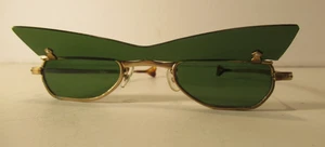 Vintage Retro Sonnenbrille goldfarbenes Gestell mit grünen Flip Shade Gläsern & Etui - Bild 1 von 17