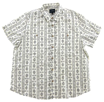 Lucky Brand Linen Ivory Grey Aztec Western Short Sleeve Shirt Men Large - Image 1 of 4