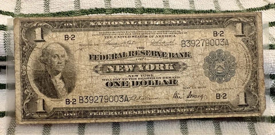 1914 One Dollar Federal Reserve Bank Of New York Note National Currency $1 - Image 1 of 4