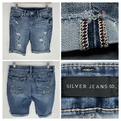 Pantalones cortos de mezclilla plateados Suki Bermudas para mujer talla 30x9 ribete de mezclilla desgastado Foto 1 de 4