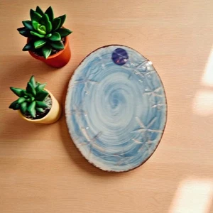 Cynthia Rowley Aqua Blue Crackle Rustikal Melamin Serviertablett Platte Seestern - Bild 1 von 2