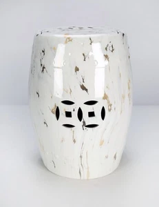 AAI Ceramic Gardend Stool, Light Blue with Gold Accents - Picture 1 of 1