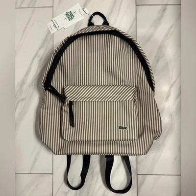 Mochila Lacoste Mujer Rayas Beige Verde Nueva Foto 1 de 4
