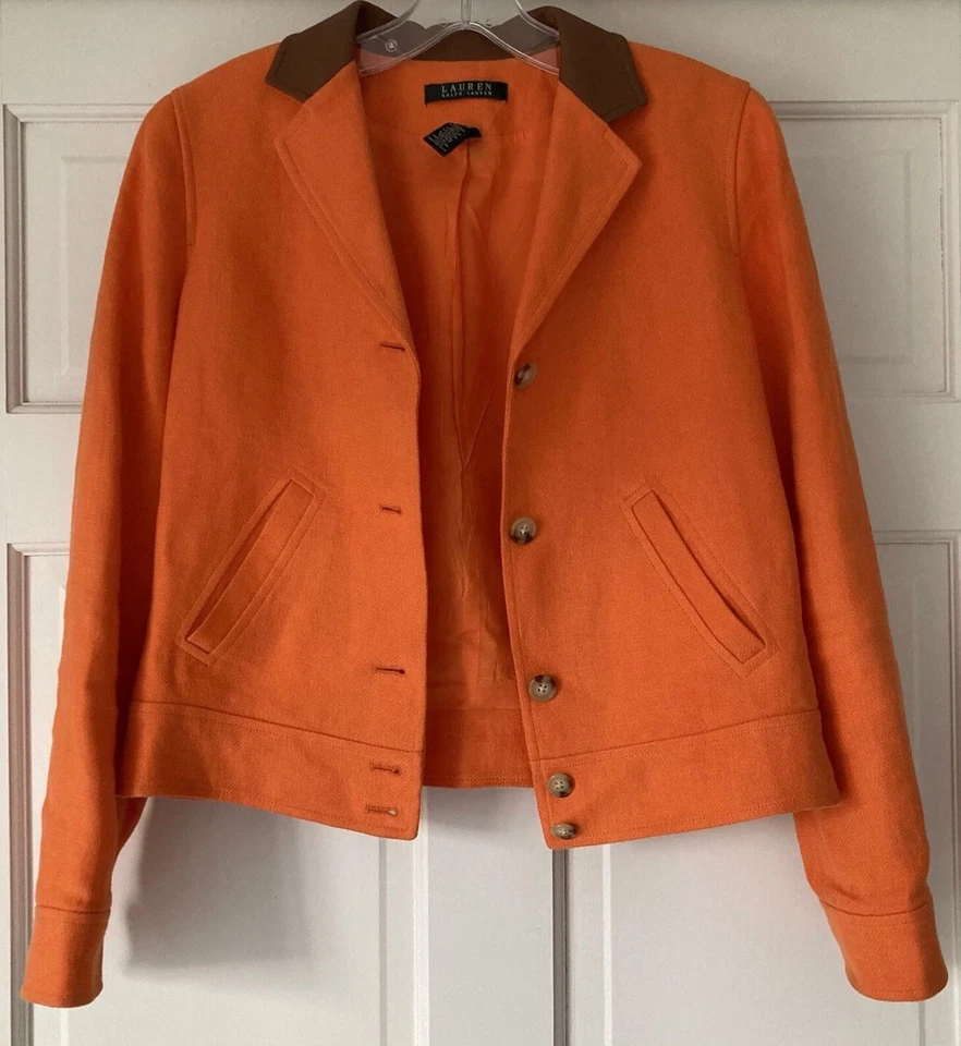 Chaqueta Bomber Ralph Lauren Lino/Cuero Naranja Talla 6 Foto 1 de 4