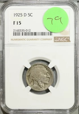 1925 D Buffalo Nickel 5c NGC F 15 Fine #5-012 - Image 1 of 2