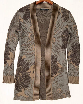 Cárdigan Suéter Peruvian Connection Art-To-Wear Gris y Beige Floral Algodón S Foto 1 de 4