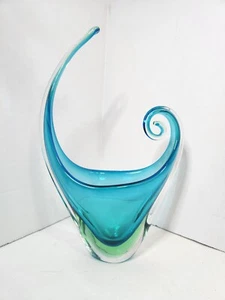 Murano Sommerso Glass Sculpture Vase Made by Arte Nuova Blue / Green - Beautiful - Picture 1 of 13