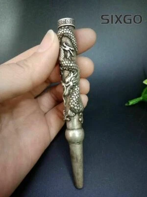 Chinese Old Tibet Silver Hand-Carved Dragon Cigarette Holder Smoking Tools - Image 1 of 4