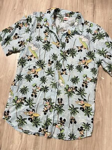 Disney Mickey Minnie Mouse Boys Tropical Hawaiian Shirt Beach 18/20 - Picture 1 of 4