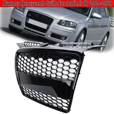 RS3 Style Honeycomb Mesh Front Bumper Grill Radiator Grille For Audi A3 8P 04-08 — 第 1/4 张图片