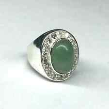 Antique 6.40 Ct Simulated Jade Cabochons Men's Wedding Ring 14K White Gold Over