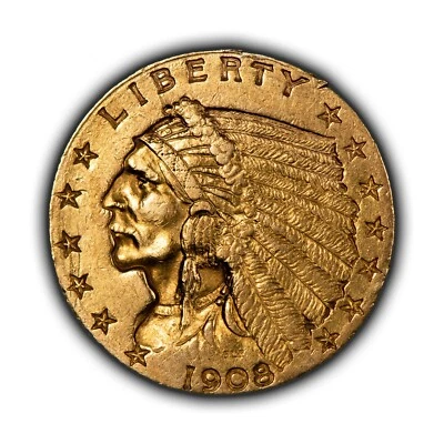 1908 G$2.50 Indian Head Gold Quarter Eagle - Authentic US Coin - SKU-G4656 - Image 1 of 4