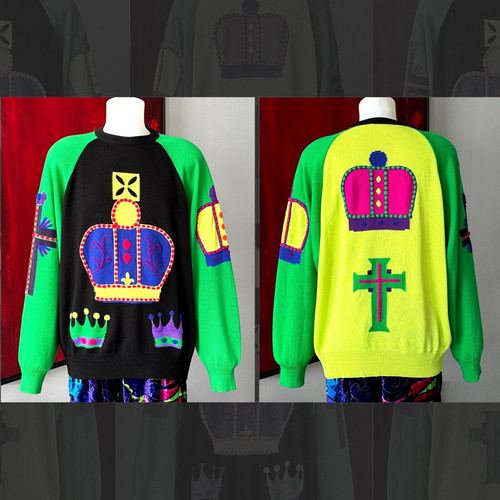 Maglione GIANNI VERSACE Crown Cross lana ricamata taglia 54 da F W 1991 92