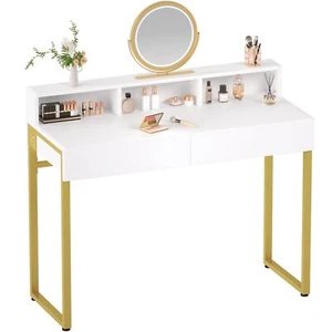 Vanity Desk With 2 Drawerswhite Makeup Desk With 3 Storage Spaces39.4inch Small - Picture 1 of 8