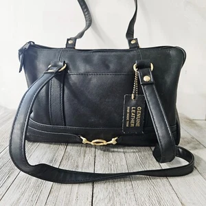 Black Leather Women's Handbag Shoulder Purse Bag with Gold Buckle Accent Exterio - Picture 1 of 21