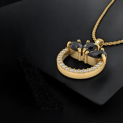 Diamante negro, collar de tres piedras, collar de oro, joyería negra, regalo de Halloween Foto 1 de 4