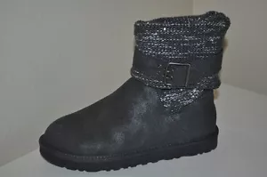 NIB UGG Cambridge Metallic Grey Suede Boot #1006735 Belted & Knit 6 US 37 EU - Picture 1 of 8