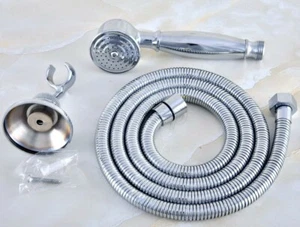 Chrome Brass Telephone Bathroom Hand Held Shower Head &1.5M Hose & Wall Bracket - Picture 1 of 7