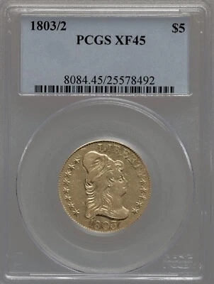 1803/2 PCGS XF45 Mintage 33,506 Early Bust Gold $5 Half Eagle - Image 1 of 4