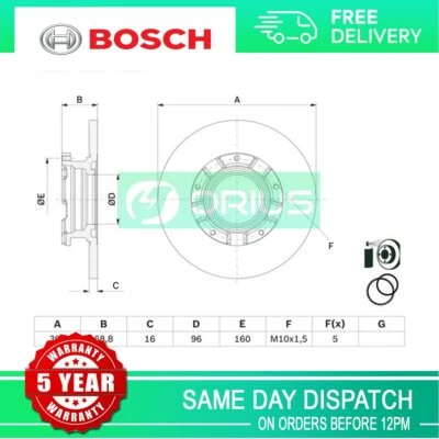 Fits Ford Transit Custom 2.0 D 2.2 dCi + Other Models Bosch Rear Brake Disc - Image 1 of 4
