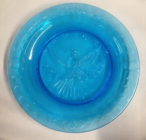 Großer 9" blauer Glas American Eagle & Stars Zigarren/Zigaretten Aschenbecher - SEHR GUT! - Bild 1 von 2