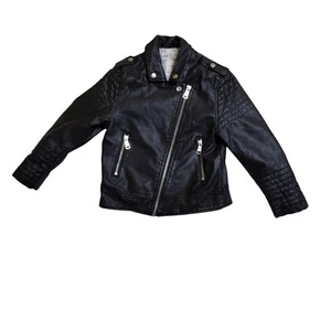 H&M Kids Black Faux Leather Moto Jacket Size 5-6Years Full-Zip Lined - Picture 1 of 3