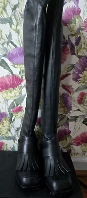 Bottega Veneta Black square Toe over the knee Boot With Fringe - Image 1 of 4