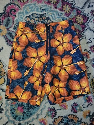 BKE Bañador Húmedo Para Hombres 29 Board Shorts Patrón Floral Naranja Azul Sin Forro Foto 1 de 4