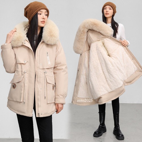 OFF WHITE Parka piumino donna con cappuccio collo pelliccia vera volpe lunghezza fianchi media caldo nuovo