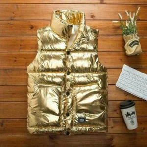 Shiny Men's Cotton Waistcoat Quilted Vest Top Stand Collar Britain Unisex Casual - Picture 1 of 30