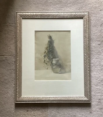 惊人的复古原版水粉纸画野花和水罐 — 第 1/4 张图片