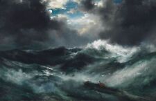 Oil Painting repro Thomas Moran Moonlit Shipwreck at Sea
