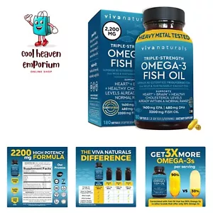 Triple Strength Omega 3 Fish Oil Supplement - 2200mg per Serving, Fatty Acid ... - Picture 1 of 10