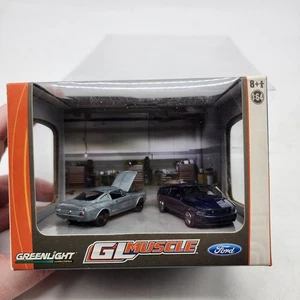 UH Greenlight GL Muscle FORD 2 Cars 1966 Raw Mustang & 2010 Mustang GT Diorama - Picture 1 of 10