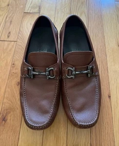 Salvatore Ferragamo Gancini Driving Loafers Mens 9.5 Brown Leather - Picture 1 of 9