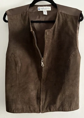 Chaleco Vintage Marsh Landing Cacao Marrón Gamuza Cuero Cremallera 1X Western Ex Grande Foto 1 de 4