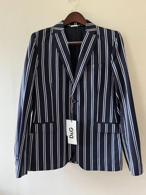 NUEVO CON ETIQUETAS Dolce Gabbana Para hombres Azul Algodón Rayas Deportivo Abrigo Chaqueta Blazer Talla 36R Foto 1 de 4