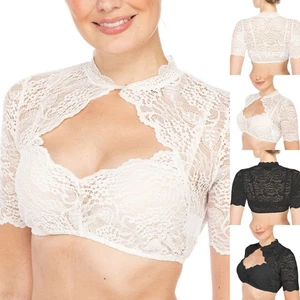 Oktoberfest Women Chest Cutout Lace Dirndl Blouse Short Sleeve German Crop Top - Picture 1 of 24