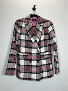 Topshop Pink Multi Check Tartan Double Breasted Blazer Size 6 - Picture 1 of 7