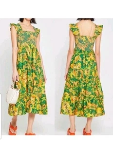 KOURT Calypso Tropical Floral Plant Print Green Tiered Maxi Dress Womans XL - Picture 1 of 9