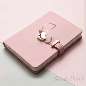 A5 PU Leather Pink Cute Journal Notebook Lined Paper Diary Gift Heart Lock ] - Picture 1 of 18