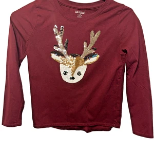 Camisa Cat and Jack L (10/12) Borgoña Manga Larga con Lentejuelas Reversibles Reno - Imagen 1 de 7