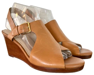 Cole Haan Womens Tan Leather Wedge Sandals Slingback Open Toe Buckle Women's 8 - Picture 1 of 15